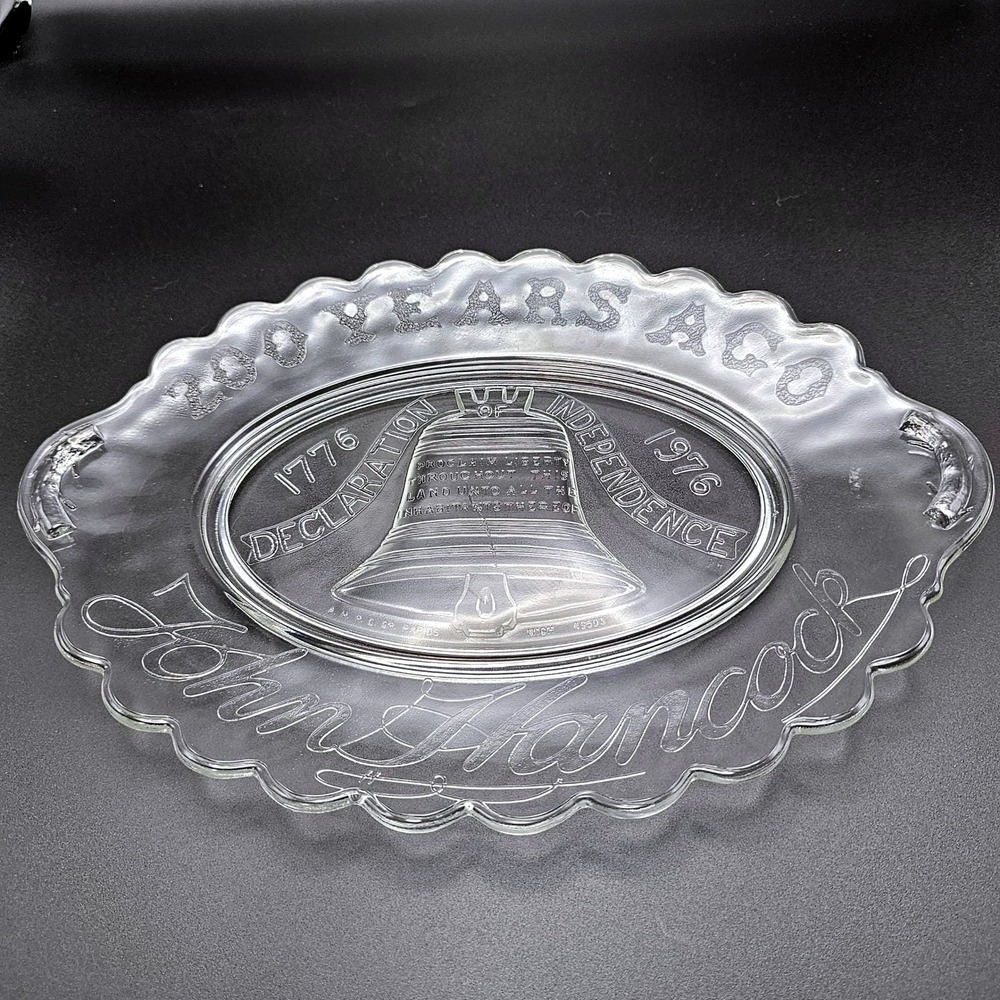 1976 Bicentennial Clear Glass Serving Plate Liberty Bell John‎ Hancock